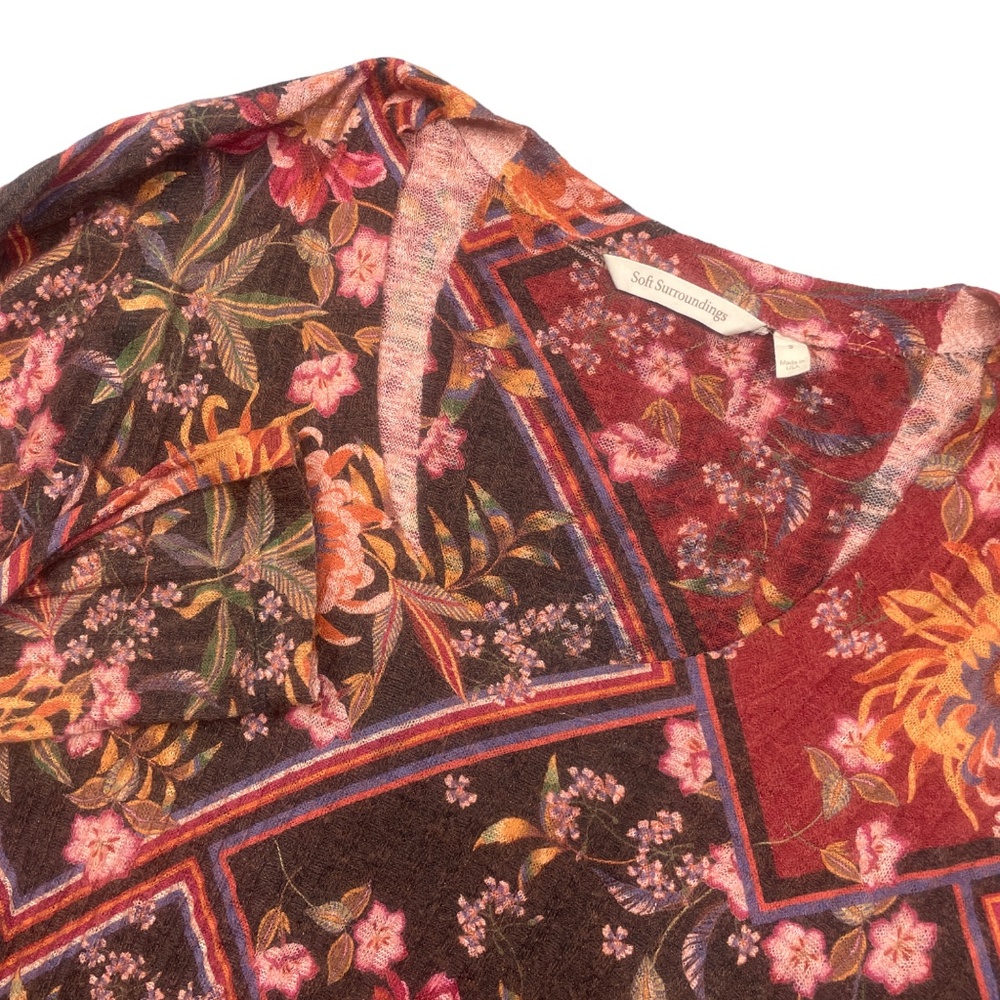 Soft Surroundings Small Long Sleeve Top Round Neck Floral